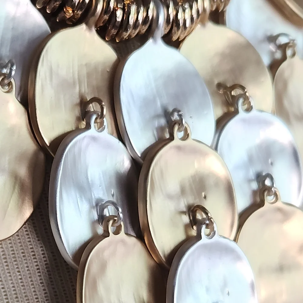 💛Goldtone and Silvertone🤍 Disc Statement Piece w/ Silvertone Cord Necklace - Picture 7 of 16